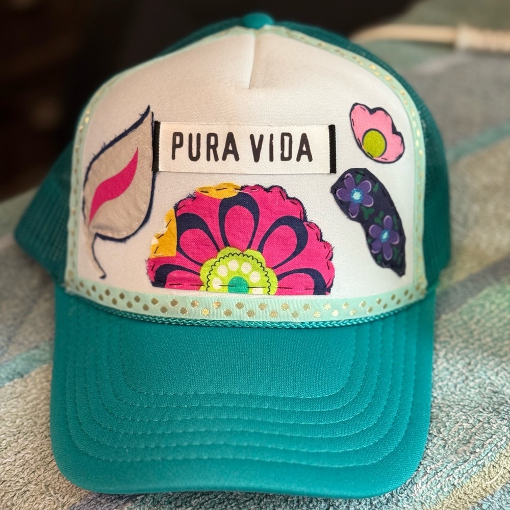Pura Vida Blue and Pink Floral Hat